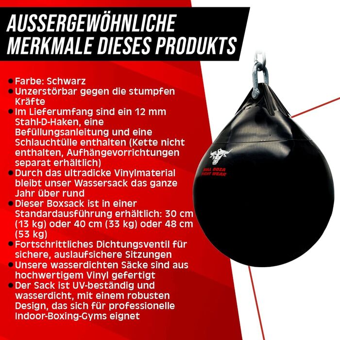 Боксерський мішок Bull Doza Fight Wear Water - Міцний - Водонепроникний - Три розміри M (40 см) 33 кг