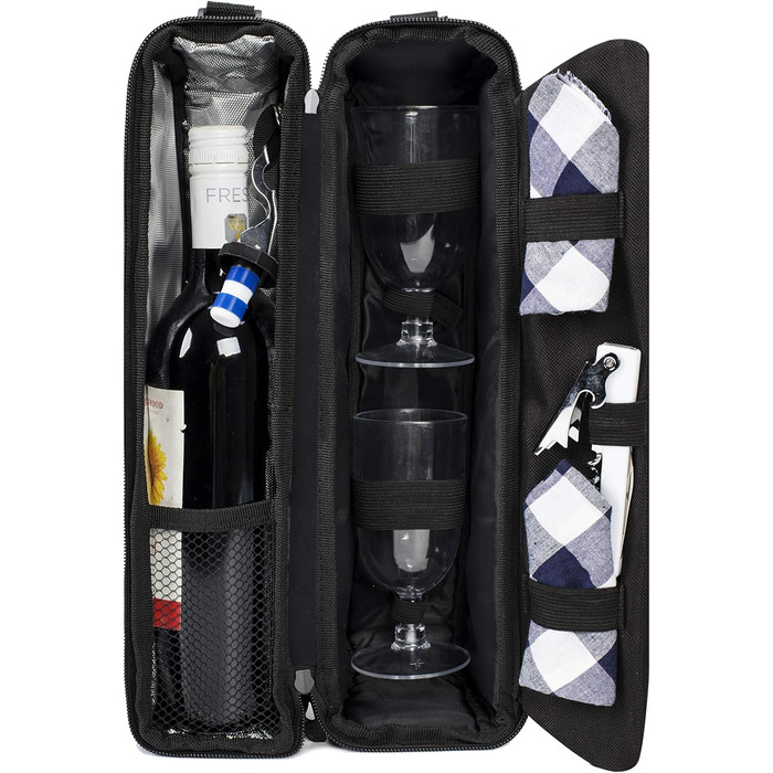Сумка-холодильник для вина ALLCAMP з відділенням-холодильником, 2 комплекти посуду (чорний)