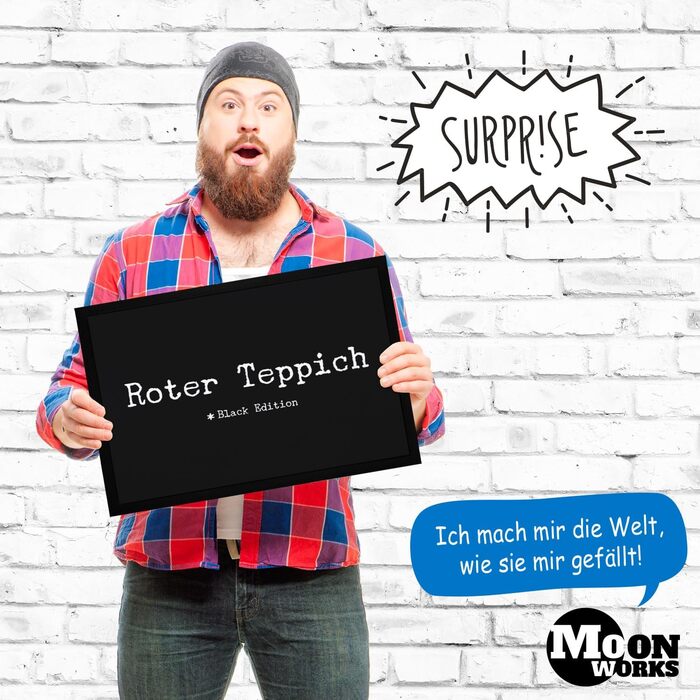 Килимок для дверей MoonWorks із кумедним написом, червоний килим, чорний варіант, нековзний та миється, білий, 60x40 см