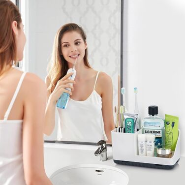 Тримач для зубної щітки для органайзера для ванної кімнати, тримач для електричної зубної щітки зі зливним отвором, знімний органайзер для зубної щітки для ванної кімнати, кухні та сімї (білий)