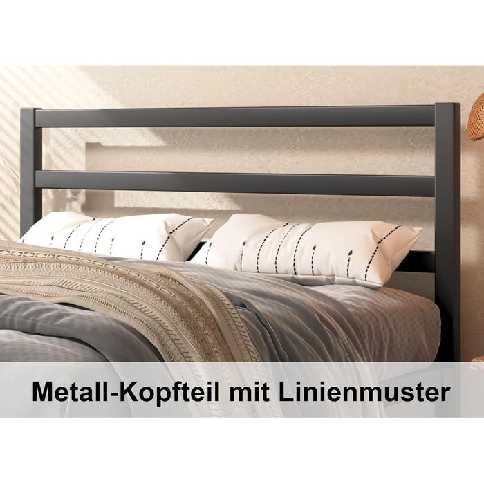 Ліжко 140200 см, металевий каркас ліжка з платформою, узголів&39ям та узніжжям, місце для зберігання речей під ліжком, рейкова основа не потрібна, легке складання, сучасне, чорне 140 x 200 см чорний