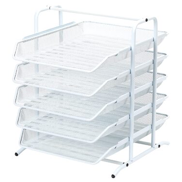 Металевий офісний органайзер EasyPAG A4 з 5 відділеннями, тримач для документів, лоток для файлів, тримач для журналів, лоток для листів, органайзер для паперових журналів, білий, 35,5 x 29,5 x 37,5 см
