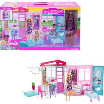 Будинок Барбі з кухнею, спальнею, ванною кімнатою, басейном, повністю мебльований, замикається на ключ з ручкою для зберігання, ляльки, подарунки для дітей віком від 3 років, GWY84 Знижена упаковка