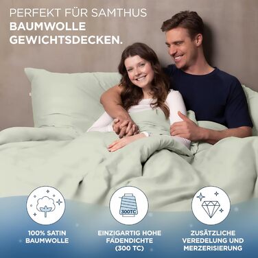 Обтяжена ковдра 135x200 - Бавовняний сатин - Oeko-Tex Виготовлено в зеленому кольорі - Небесно м&39який сон з ідеально підігнаною ковдрою для наших обтяжених ковдр - Зелена 135 x 200 см