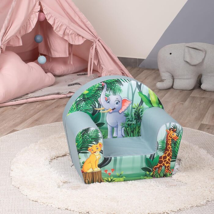 Дитяче крісло від 1 року Зручне та легке Крісло для дитячої кімнати Чохол, який можна прати Мяка пінопластова підкладка (Jungle Elephant)
