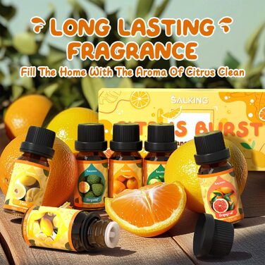 Набір ароматичних масел SALKING Citrus Fragrance Oil, Aromatherapy, 6x10 мл Arancia dolce, Bergamotto, Limone, Pompelmo, Lime, Yuzu - Citrus