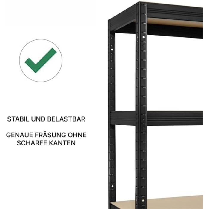 Міцний стелаж типу XS - ВxШxГ 180 x 75 x 35 см - Чорний - Вантажопідйомність 750 кг - Безболтовий стелаж з 5 полицями - Навантаження на полицю 150 кг - Зроблено в ЄС - Міцний металевий стелаж - Стелаж для зберігання - Стелаж для майстерні типу XS - 180 x 