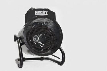 Електричний обігрівач HECHT Портативний обігрівач 3000 Вт 3 рівні потужності Термостат Енергоефективний Підходить для будівельних майданчиків, гаражів, майстерень, кемпінгу, віталень, Чорний
