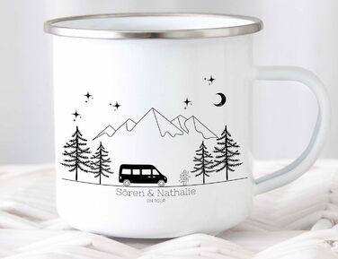 Емальована кружка Маленька Матильда, барвиста персоналізована кемпінгова кружка з іменем для кемперів, кавова кружка, аксесуар для караванів, кружка з нержавіючої сталі, подарунок для кемперів (чорний колір для кемперів)