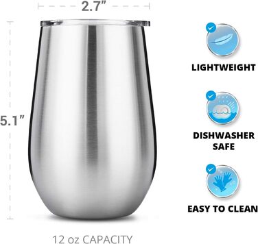 Келихи для вина з нержавіючої сталі Tru Blu Steel, з подвійними стінками, ізольовані, з кришкою - набір 2, металевий келих для вин