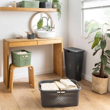 Кошик для білизни 40 л, виготовлений з переробленого пластику, сірий, 4 бічні ручки, вентиляція з усіх 4-х сторін 40 л сірий