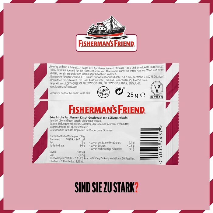 Вишня Fisherman's Friend, коробка для зберігання з 24 предметів, зі смаком вишні та ментолу, без цукру та веганська, цукерки для свіжого дихання, 24 x 25 г