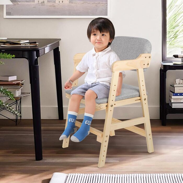 Обідній стілець OHMG зі спинкою та підлокітниками, сучасний кухонний стілець, крісло, дерев&39яний дитячий стільчик, крісло-реклайнер, стілець для вітальні, регульована спинка, базовий дитячий стільчик (1, сірий) 1 сірий