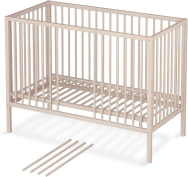 Дитяче ліжечко Smann 60x120 см - підходить від 0 до 4 років - на колесах та трансформується в дитяче ліжечко - система ременів безпеки та регулювання висоти для всіх ліжок - натуральний колір