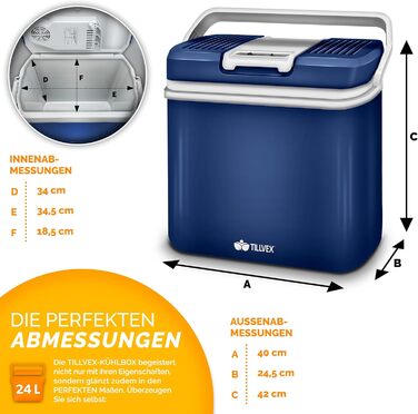 Електричний холодильник tillvex 24 л Міні-холодильник 230 В та 12 В для автомобілів, кемпінгу Охолоджує та обігріває ЕКО-режим, синій