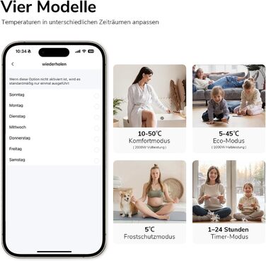 Енергозберігаючий електричний обігрівач EMKE 2000 Вт, розумний електричний конвекторний обігрівач з Wi-Fi та керуванням через додаток, електричний радіатор, окремостоячий або настінний, білий