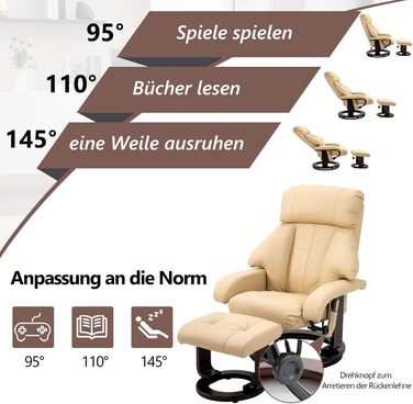 Крісло-реклама Mingone з функцією відкидання, електричне крісло для телевізора з підставкою для ніг, масажне крісло з функцією підігріву, крісло для телевізора для вітальні, поворотне на 360, штучна шкіра, бежевий
