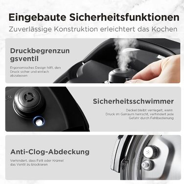 Електрична скороварка Midea 9-в-1, 12 попередніх налаштувань Миттєва мультиварка Каструля з антипригарним покриттям Йогуртоварка Рисоварка Повільна плита Пароварка Соте Пароварка Внутрішня каструля з нержавіючої сталі, 8 літрів Чорний