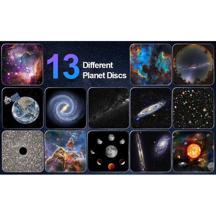 Проектор зоряного неба для планетарію Mexllex, 13 дисків планет, лампа-проектор галактики із зоряним небом для спальні, світлодіодний проектор зоряного неба для дітей