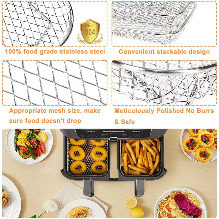 Стійки для фритюрниці YQL для Ninja Dual, аксесуари для фритюрниці Аксесуари для фритюрниці 304 Кошик для фритюрниці з нержавіючої сталі для Ninja AF300EU,AF400EU, Innsky, Princess Dual Zone Air Fryer 19 см x 13 см x 9 см