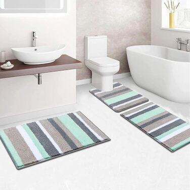 Комплект килимків для ванної Pauwer Soft, 3 шт., мікрофібра, нековзні, водопоглинаючі килимки для ванної, можна прати в пральній машині, килимок для ванни та туалету для душу, ванни та туалету (зелений) зелений 50 x 80 см 45 x 65 см 50 x 60 см