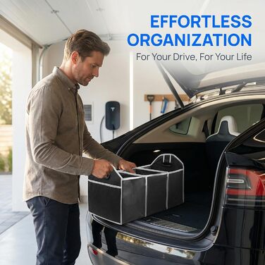 Органайзер для багажника автомобіля, трисекційний, складаний, преміум-матеріал, для позашляховиків, седанів, легкових та вантажних автомобілів, чорний