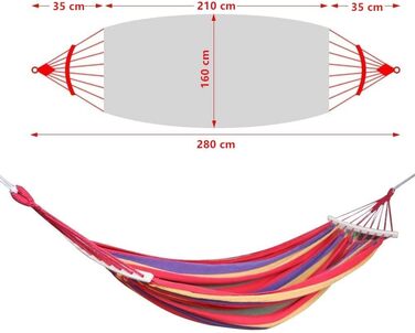 Гамак Outdoor Cotton 280 x 160 см, HOSPAOP Double Hammock Bar Гамак для внутрішнього приміщення, відкритого балкона, саду, кемпінгу, пляжу, портативний і дихаючий вантажопідйомність 300 кг Red Stripe