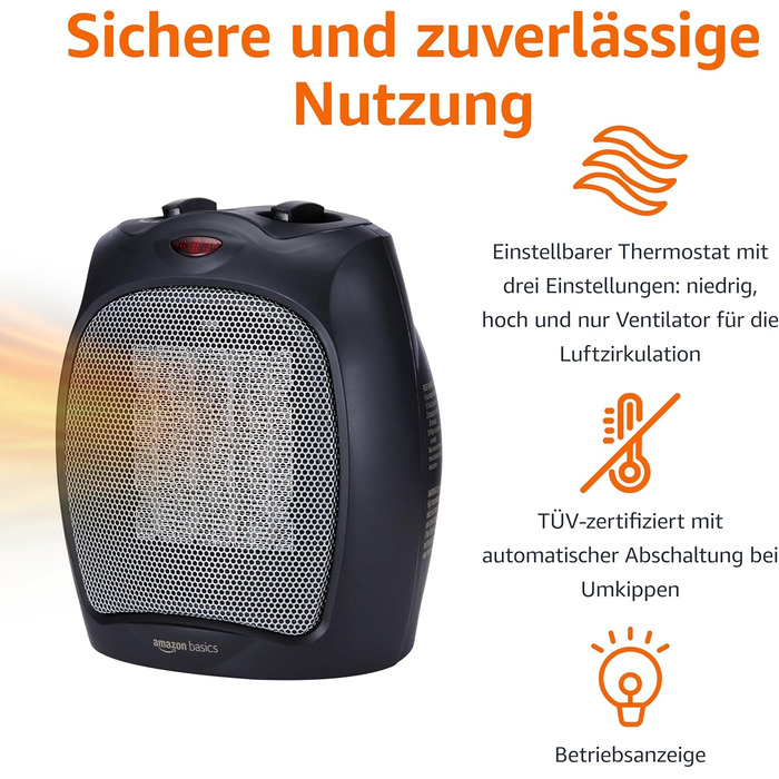 Керамічний паркувальний обігрівач Storeo Basics, 1800 Вт, з регульованим термостатом - чорний, без коливань