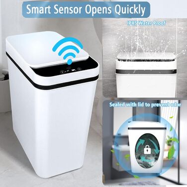 Сенсорний сміттєвий бак 12 л, автоматичний безконтактний сміттєвий бак з розумним датчиком для ванної офісу кухні, безшумний водон