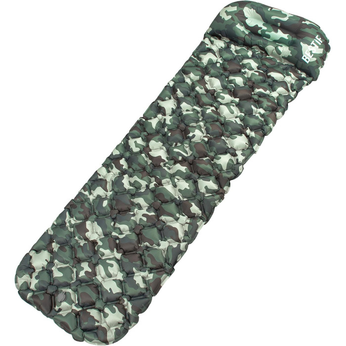 Надувний килимок для сну з подушкою, надлегкий кемпінговий надувний матрац, сумка для перенесення, невеликий розмір для кемпінгу на свіжому повітрі, подорожей у наметі, походів, килимок для сну, трекінговий матрац (камуфляжний, 190 x 56 x 5,5 см) 190 x 56