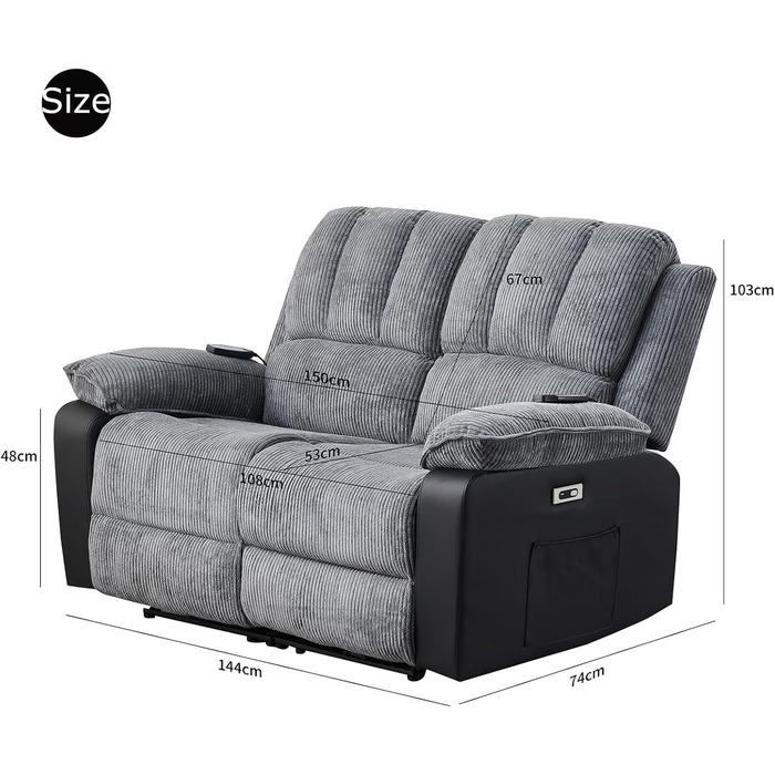 Розкішне багатофункціональне масажне крісло LSLIFE з підігрівом електричного масажного дивана, кріслом для телевізора, шезлонгом, відкидним кріслом, високоякісною шкірою, ергономічним одномісним диваном, заряджається через USB (сіре двоспальне ліжко)