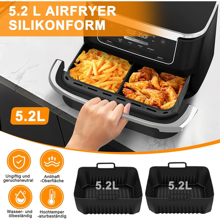 Аксесуари для фритюрниці Ninja Foodi Flexdrawer AF500 10.4 л, силіконова форма для аксесуарів для фритюрниці, аксесуари для фритюрниці з силіконовою вставкою для двозонної фритюрниці (110.4 л і 25.2 л)