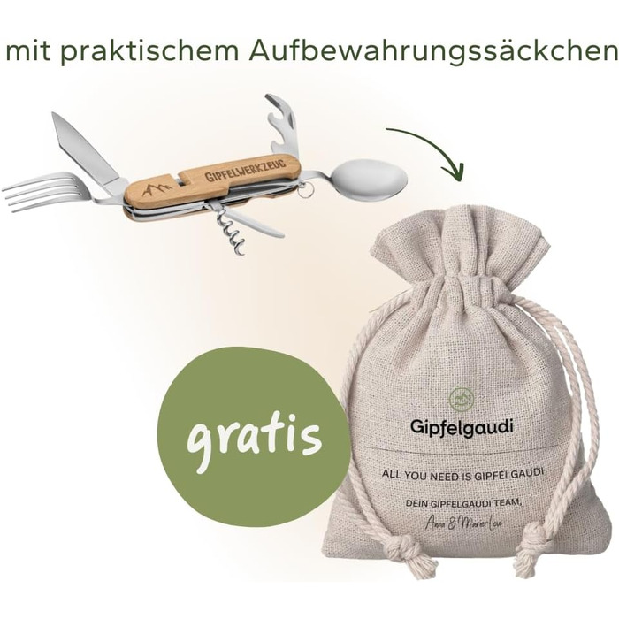 Універсальні столові прибори для кемпінгу Gipfelgaudi ідеально підходять для походів, пікніків тощо Столові прибори без пластику, виготовлені з нержавіючої сталі та дерева