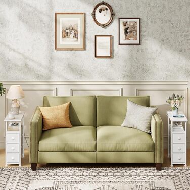 Приліжкова тумба HOOBRO із зарядною станцією, 1 стандартна розетка, 2 USB-порти, вузька бічна тумба, 3 шухляди з нетканого матеріалу, відкрите відділення, для вітальні, спальні, білий EWW482CBZ01