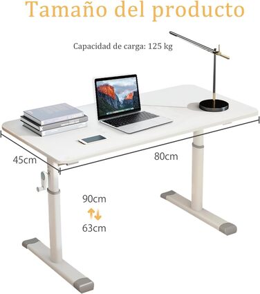 Стіл з регульованою висотою, стіл для роботи стоячи, меблі для навчання, 80 x 45 см, маленький стіл для дітей, стіл з регульованою висотою, білий, 80 x 45 x (63 - 90 см)