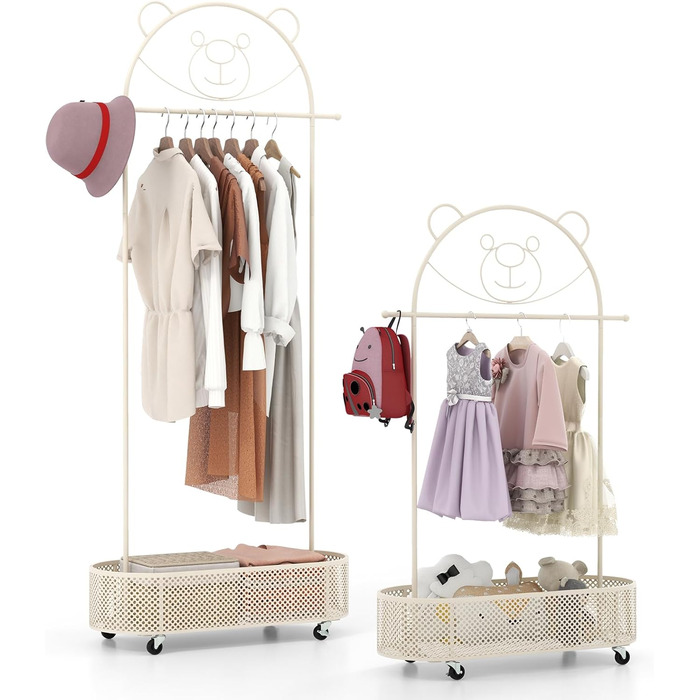 Вішалка для дитячого одягу GOPLUS, дитяча вішалка для одягу з вішалкою та полицею, дитяча вішалка для одягу з 3-ма регульованими в