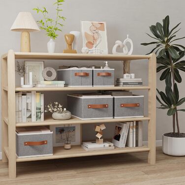 Набір коробок для зберігання OUTBROS із 3 предметів, складні кошики для зберігання з ручками, коробки-органайзери для гардеробу, спальні та офісу, сірі, 38 x 15,5 x 13 см (3 шт.)