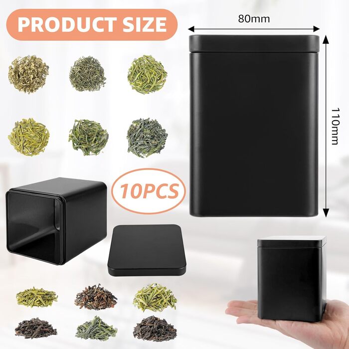 Класичних квадратних чайних банок, баночки для розсипного чаю, 8811 см - набір металевих ароматизованих чайних банок, бляшанки для спецій (сірі), 10