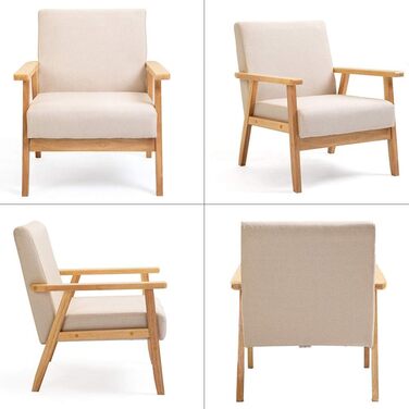 Крісло Mingone, м&39яке коктейльне крісло, скандинавське крісло-гойдалка, сучасний одномісний диван, масив дерева, для вітальні, спальні, бежевий, 64,5x67x73,5 см, бежевий, 1 предмет, комплект