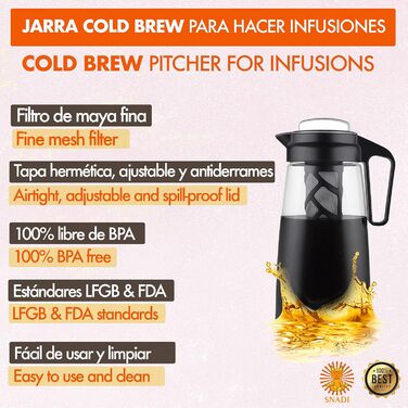 Глечик для холодного заварювання - 2-літровий заварювач (кавоварка холодного заварювання) з тонким сітчастим фільтром і герметичною кришкою з трітану 100 без бісфенолу А 2000 мл