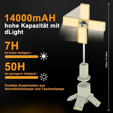 Кемпінгові ліхтарі Кемпінговий ліхтар Акумуляторний з 14000mAH Розширюване аварійне освітлення для відключення електроенергії/походів/кемпінгу