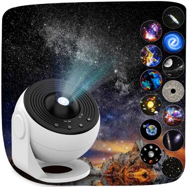 Проектор Galaxy, 13-в-1 домашній планетарій із зоряним світлом для спальні, лампа туманності, що обертається на 360, нічник із зоряним небом із 12 сузір&39ями Сонячної системи та місяцем для дітей та дорослих, білий