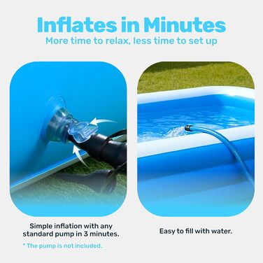 Надувний басейн Sloosh із сидіннями, 304,8 x 182,8 x 55,8 см, потовщений наземний басейн для сімей, ідеально підходить для літніх водних вечірок у саду, на патіо або газоні, синій