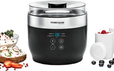 Йогуртниця ROMMELSBACHER JG 80 'Jona', у комплекті 4 керамічні порційні чашки по 125 мл, 2 скляні ємності XXL по 1,2 л, 4 попередн