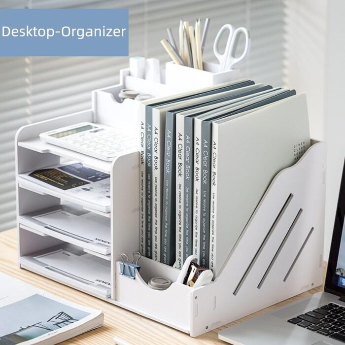 Настільний органайзер, Штабелювані лотки для листів (A4), Стоячий органайзер для документів для офісу, Органайзер для документів для столу, Зберігання документів A4, Офісне приладдя (White-a)