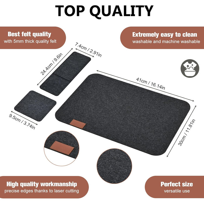 Серветка на підставку, набір з 18 серветок Миються 6 серветок, 6 скляних підставок, 6 мішечків для столових приборів - антрацит Кв