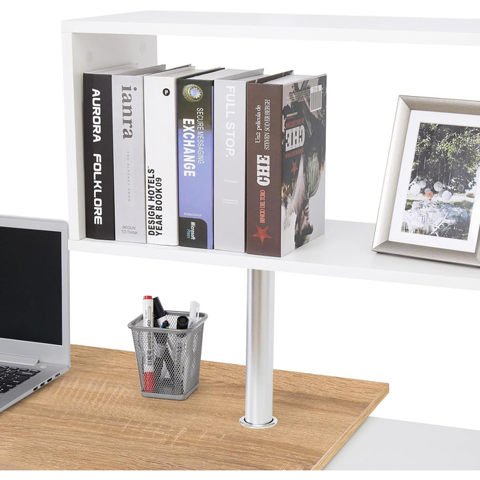 Комп'ютерний стіл Meerveil L-подібної форми, кутовий, з книжковою полицею, що обертається на 360 градусів, для кабінету, вітальні,