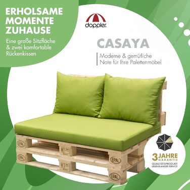 Набір подушок Doppler Pallet Cushion Casaya 3 шт. Fresh Green I Pallet Cushion OEKO-TEX сертифікований з 1 подушкою для сидіння (120x80x15 см) 2 подушками для спинки (60x45x12 см) I Подушки для піддонів із захистом від плям Freshgreen