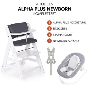 Стільчик для новонароджених Alpha Plus з відбійником 2в1 - дерев'яний стільчик для немовлят від народження, з накладкою на сидіння