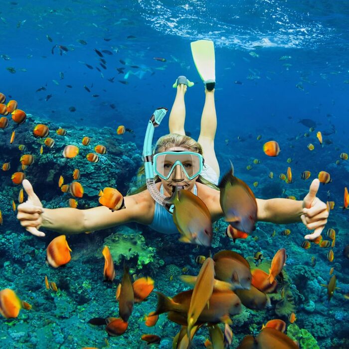 Набір для сноркелінгу для дорослих, комплект для сноркелінгу з маскою для дайвінгу та сухим сноркелем, водонепроникна маска для сноркелінгу із загартованого скла із захистом від запотівання/протікання для сноркелінгу, плавання та дайвінгу